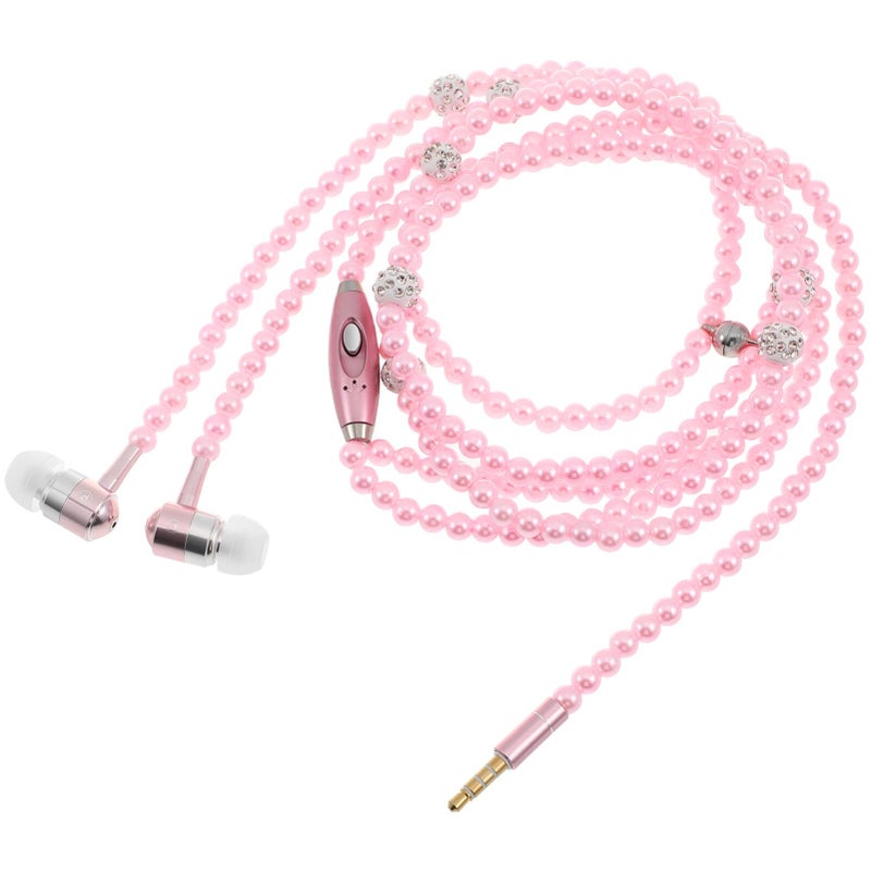 UKCOCO Pink Pearl Earbuds Wired in-Ear Headphones with Mic and Remote Universal Hands-Free Earphone for Women Students Travel Gym - Image 1
